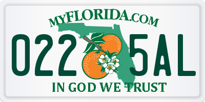 FL license plate 0225AL