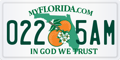 FL license plate 0225AM
