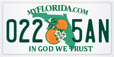 FL license plate 0225AN