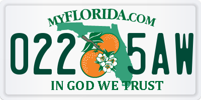 FL license plate 0225AW