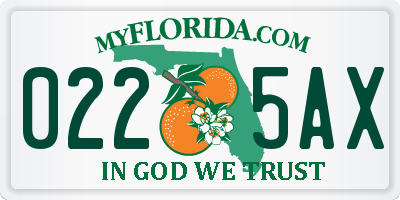 FL license plate 0225AX