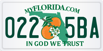 FL license plate 0225BA