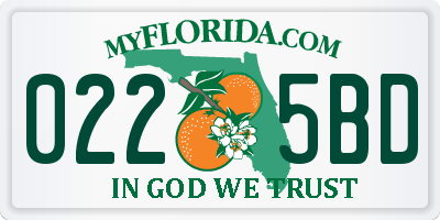 FL license plate 0225BD