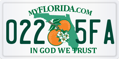 FL license plate 0225FA