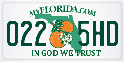 FL license plate 0225HD