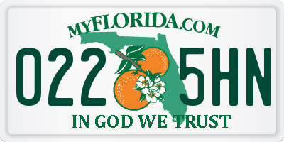 FL license plate 0225HN