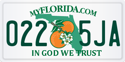 FL license plate 0225JA