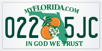FL license plate 0225JC