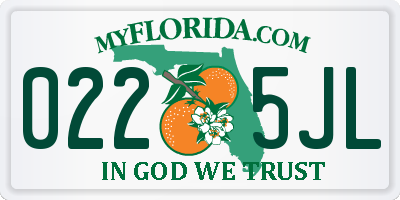 FL license plate 0225JL