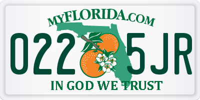FL license plate 0225JR