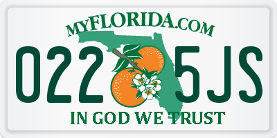 FL license plate 0225JS