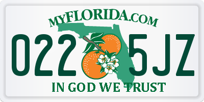 FL license plate 0225JZ