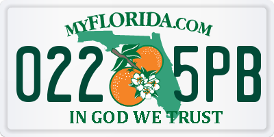 FL license plate 0225PB