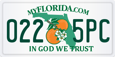 FL license plate 0225PC