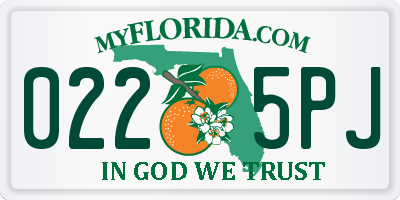 FL license plate 0225PJ