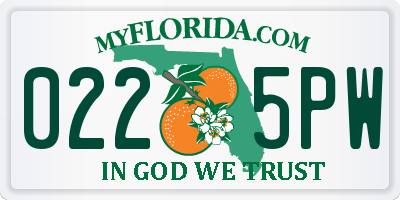 FL license plate 0225PW