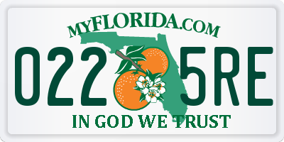 FL license plate 0225RE