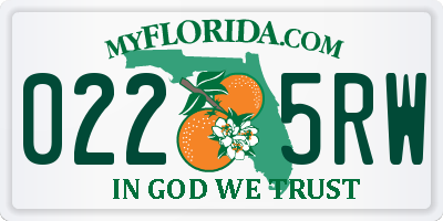 FL license plate 0225RW