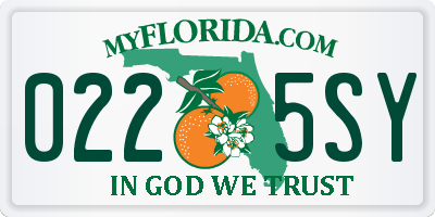 FL license plate 0225SY