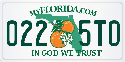 FL license plate 0225TO