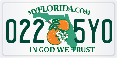 FL license plate 0225YO
