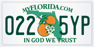 FL license plate 0225YP