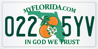 FL license plate 0225YV