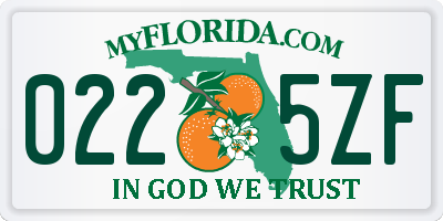 FL license plate 0225ZF