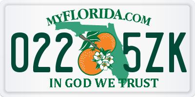 FL license plate 0225ZK