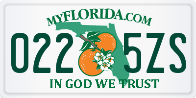 FL license plate 0225ZS