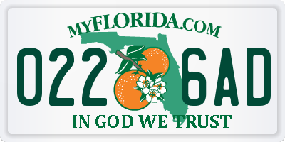 FL license plate 0226AD