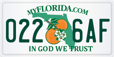 FL license plate 0226AF