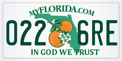 FL license plate 0226RE
