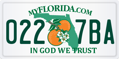 FL license plate 0227BA