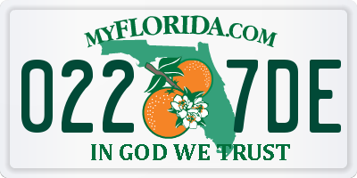 FL license plate 0227DE