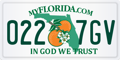 FL license plate 0227GV