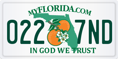 FL license plate 0227ND