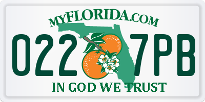 FL license plate 0227PB