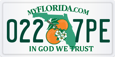FL license plate 0227PE