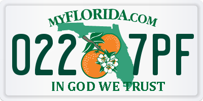 FL license plate 0227PF