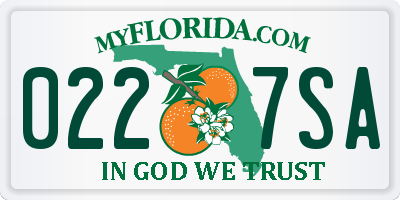 FL license plate 0227SA