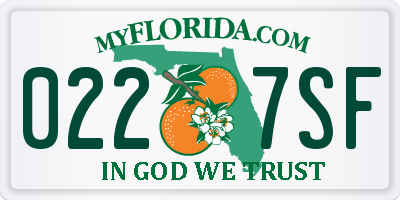 FL license plate 0227SF