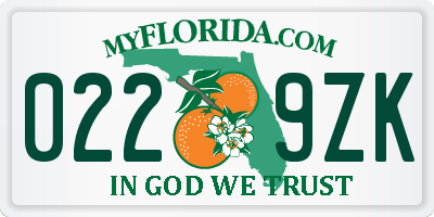 FL license plate 0229ZK
