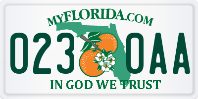 FL license plate 0230AA