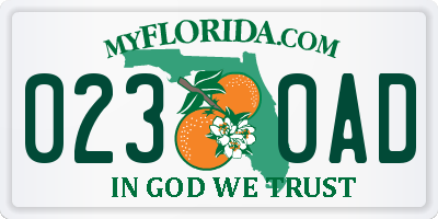 FL license plate 0230AD