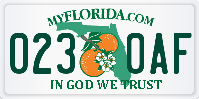FL license plate 0230AF