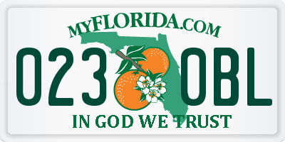 FL license plate 0230BL