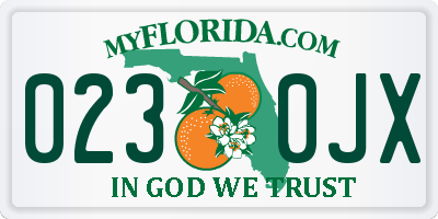 FL license plate 0230JX