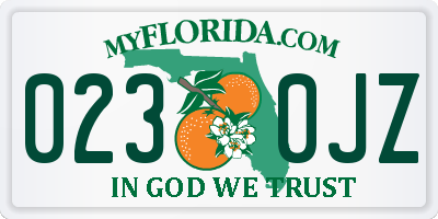 FL license plate 0230JZ
