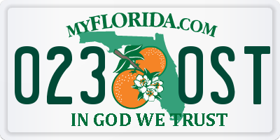 FL license plate 0230ST